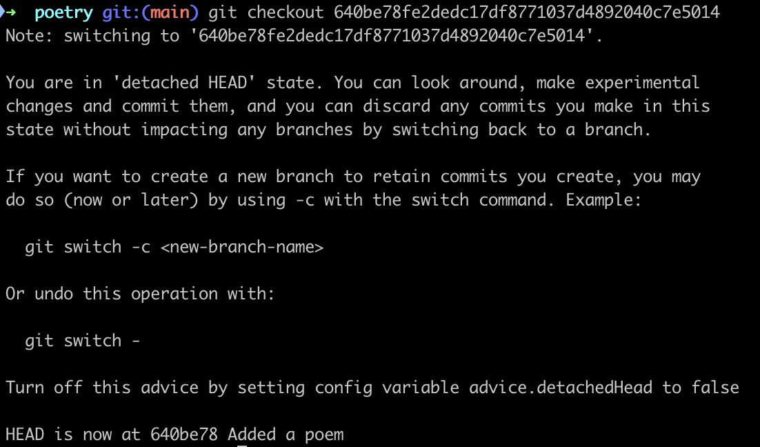 git tells you that you have checked out an old version