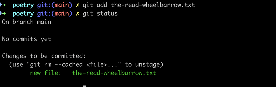 git status shows file has been added