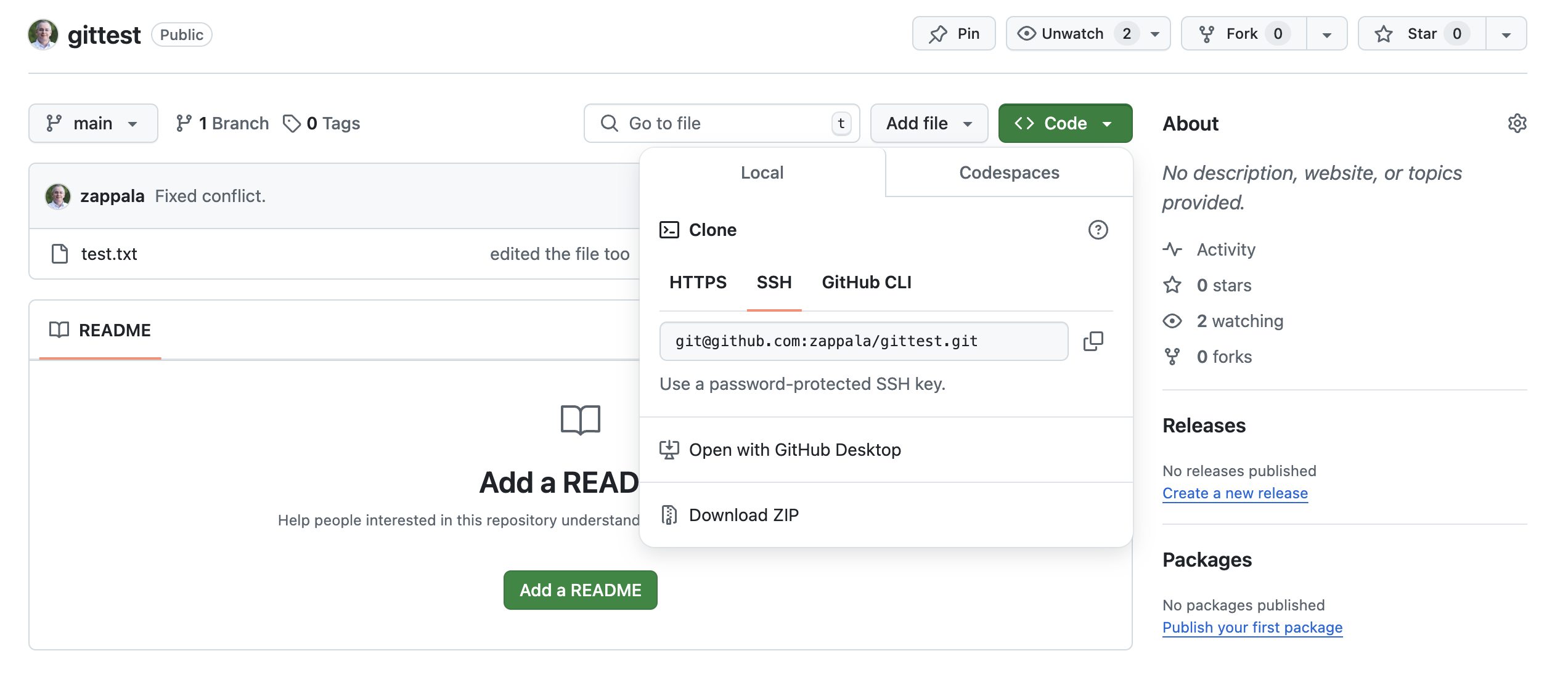 code button shows you can clone with HTTPS or SSH